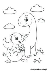 kolorowanka mały dinozaur i mama do wydrukowania w formacie pdf