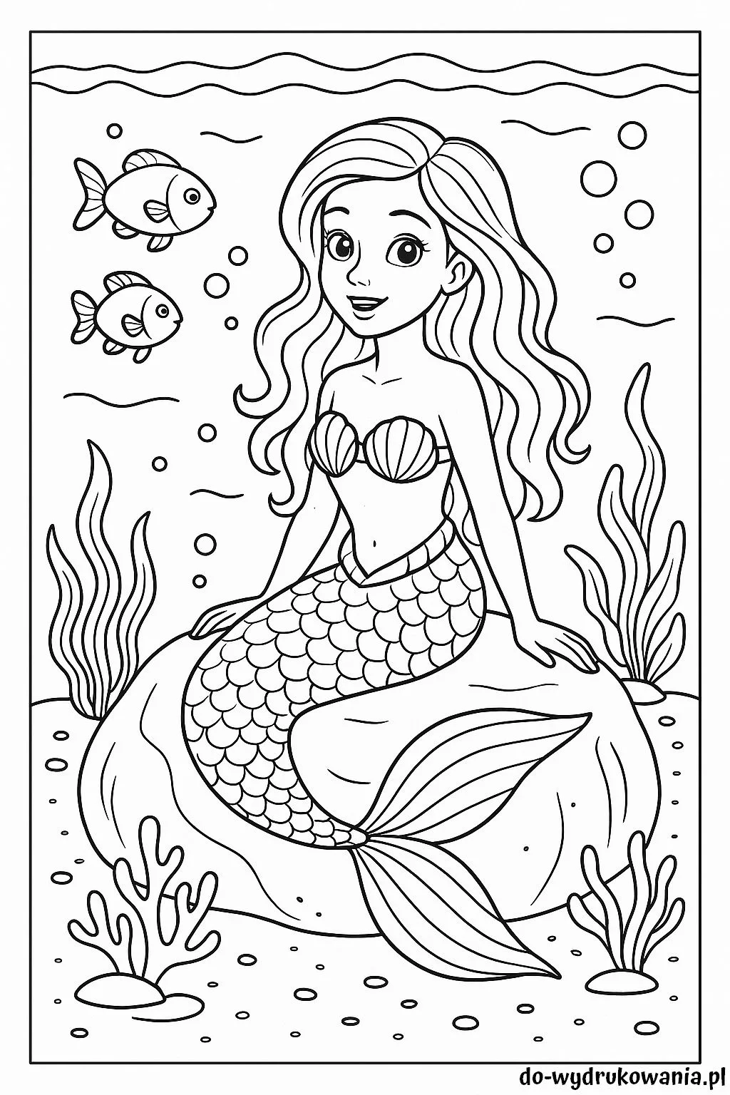 kolorowanka syrenka na kamieniu do wydrukowania w formacie pdf