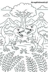 kolorowanka walczące dinozaury do wydrukowania w formacie pdf