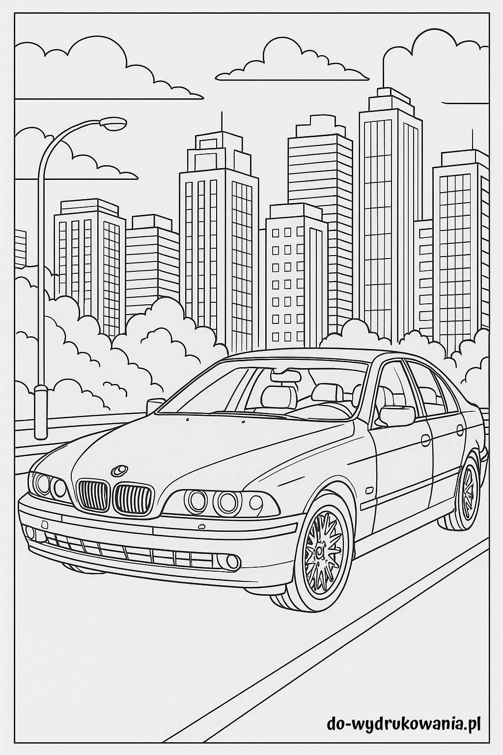 Kolorowanka BMW E39 w mieście do wydrukowania w formacie pdf