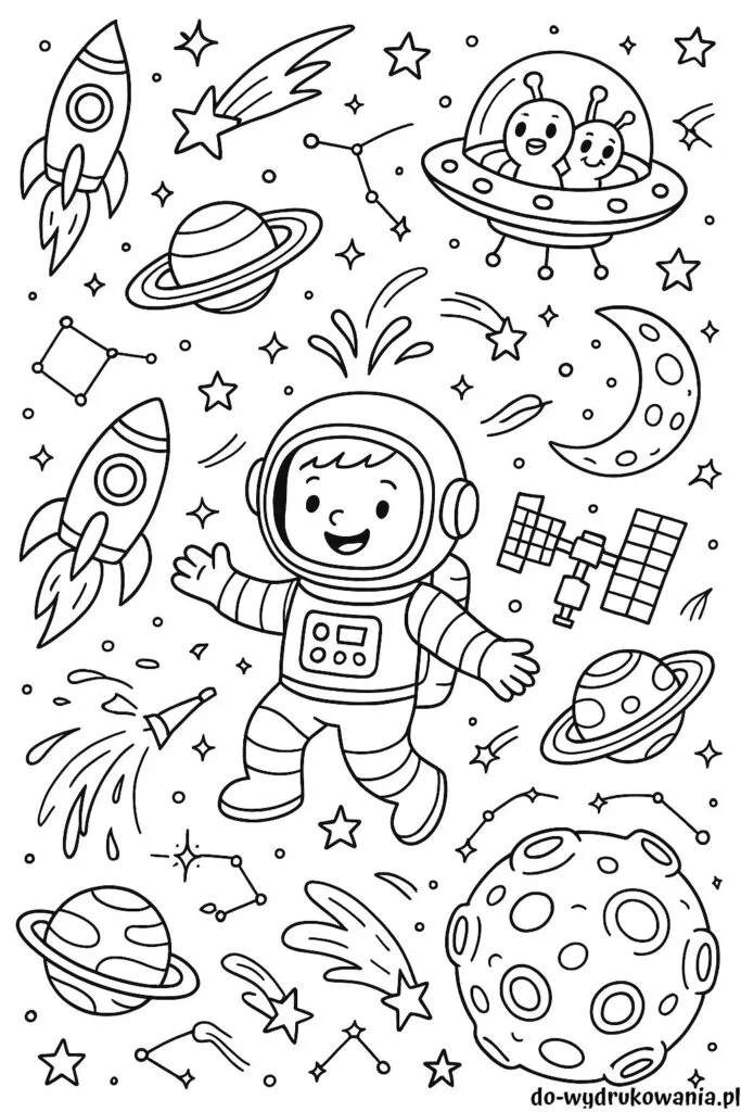 kolorowanka chłopiec w kosmosie do wydrukowania w formacie pdf
