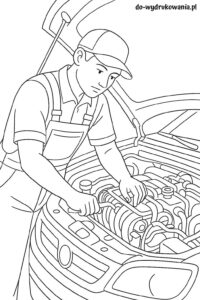 kolorowanka mechanik przy pracy do wydrukowania w formacie pdf