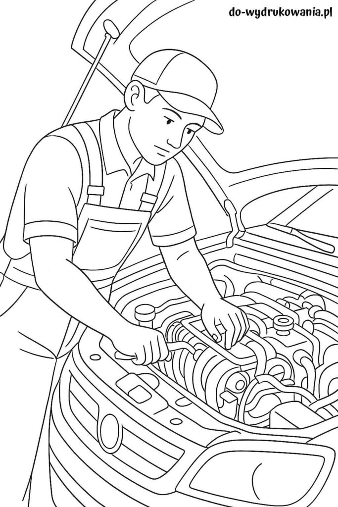 kolorowanka mechanik przy pracy do wydrukowania w formacie pdf