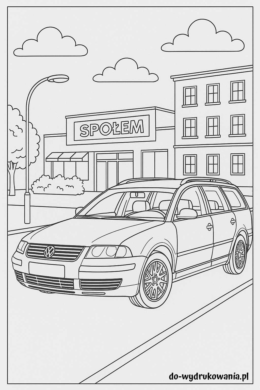 Kolorowanka passat B5 w mieście do wydrukowania w formacie pdf