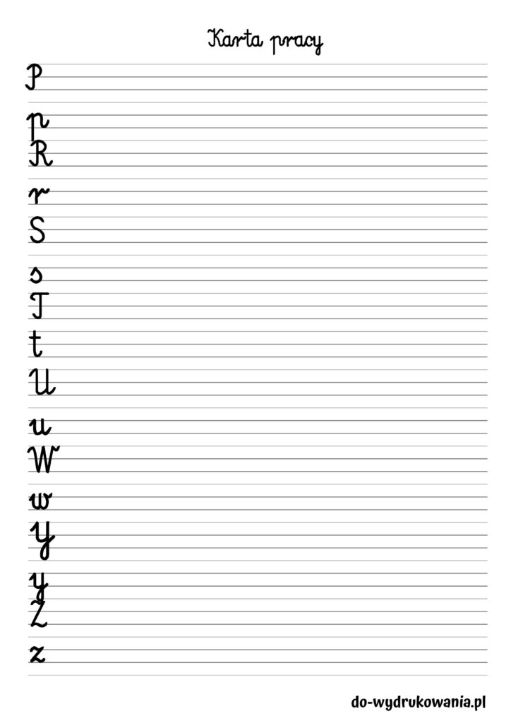 Karta pracy litery P-Z do wydrukowania w formacie pdf