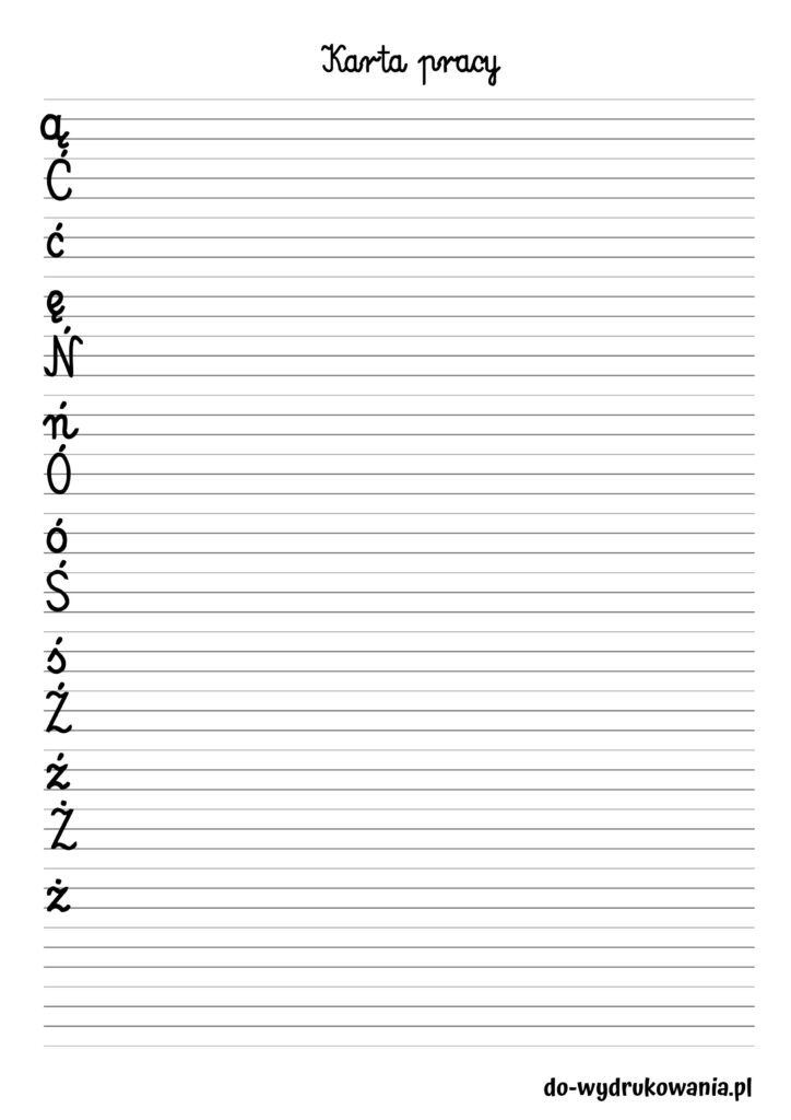 karta pracy litery polskie znaki do wydrukowania w formacie pdf