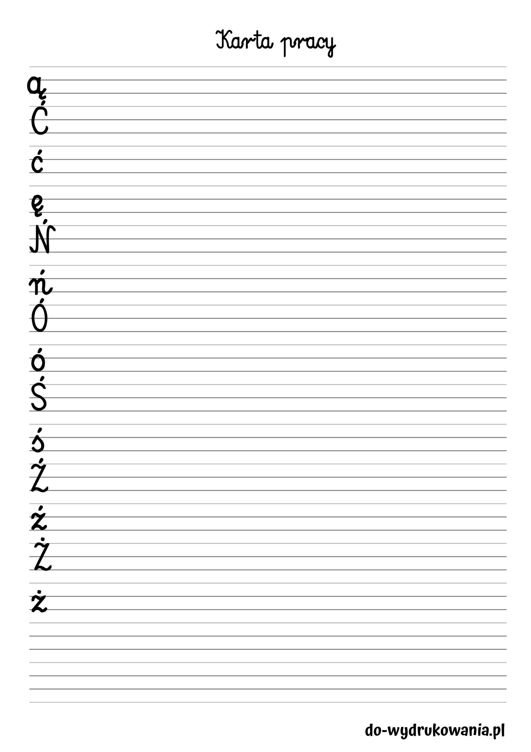 karta pracy litery polskie znaki do wydrukowania w formacie pdf