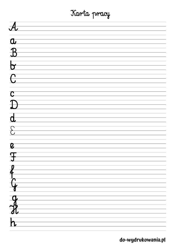 karta pracy litery A-H do wydrukowania w formacie pdf