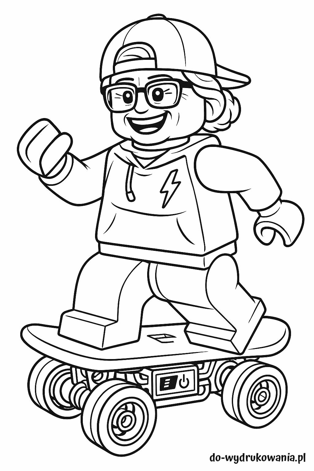 kolorowanka babcia lego na deskorolce do wydrukowania w formacie pdf