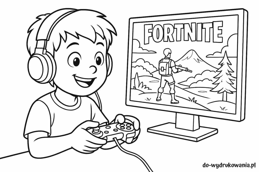 kolorowanka chłopiec gra w fortnite do wydrukowania w formacie pdf
