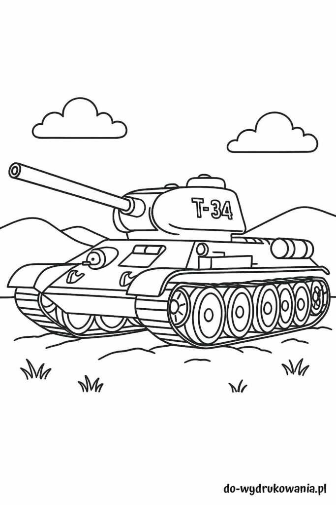 Kolorowanka czołg T-34 do wydrukowania w formacie pdf