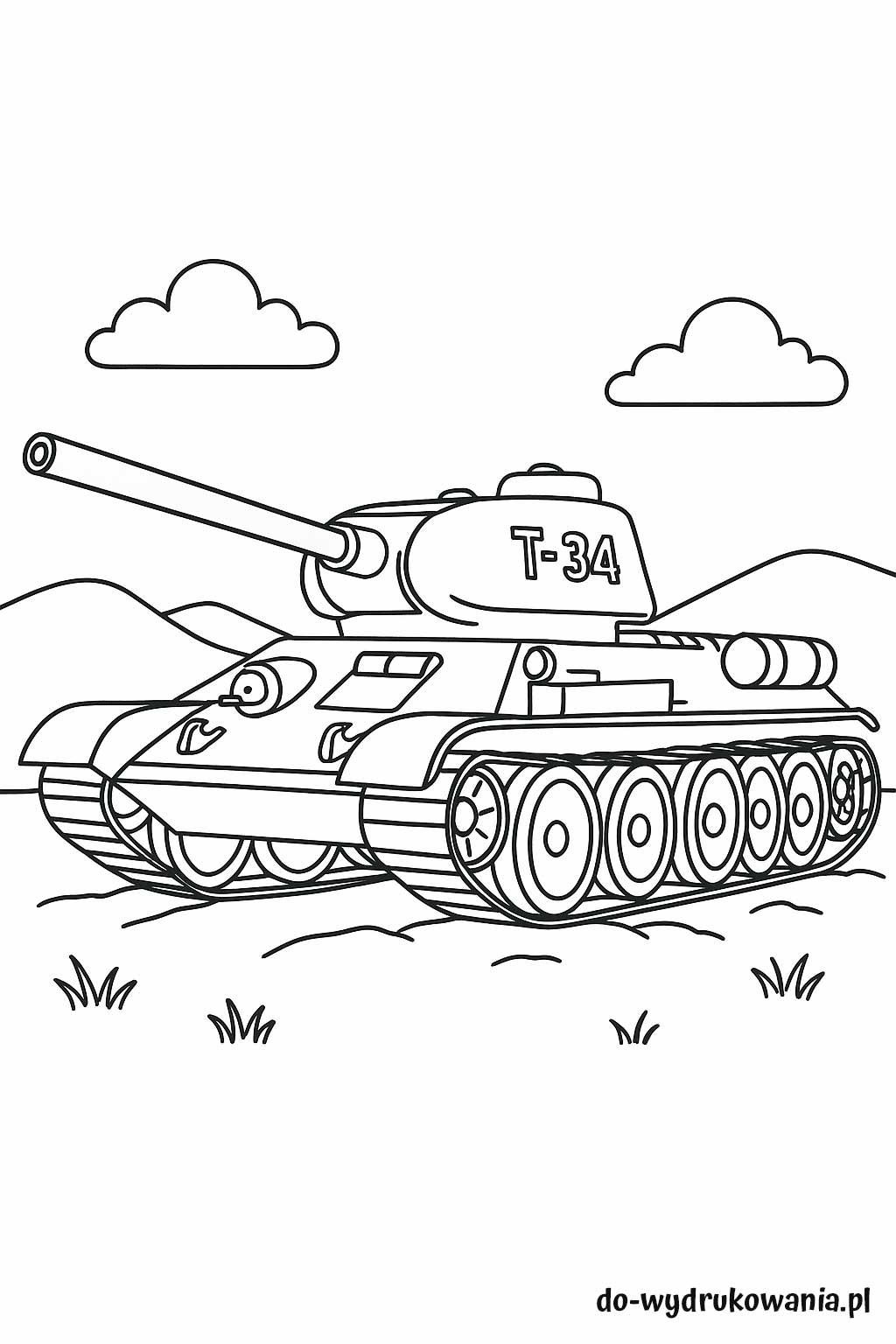 Kolorowanka czołg T-34 do wydrukowania w formacie pdf
