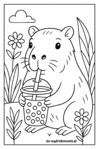 kolorowanka kapibara pije bubble tea do wydrukowania w formacie pdf