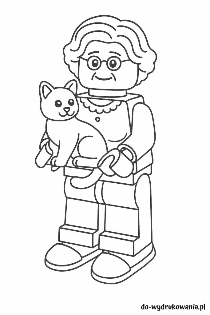kolorowanka lego babcia z kotkiem do wydrukowania w formacie pdf