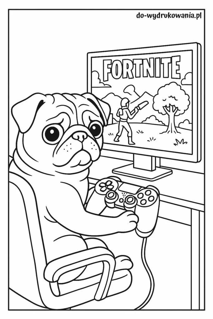 kolorowanka mops gra w fortnite do wydrukowania w formacie pdf