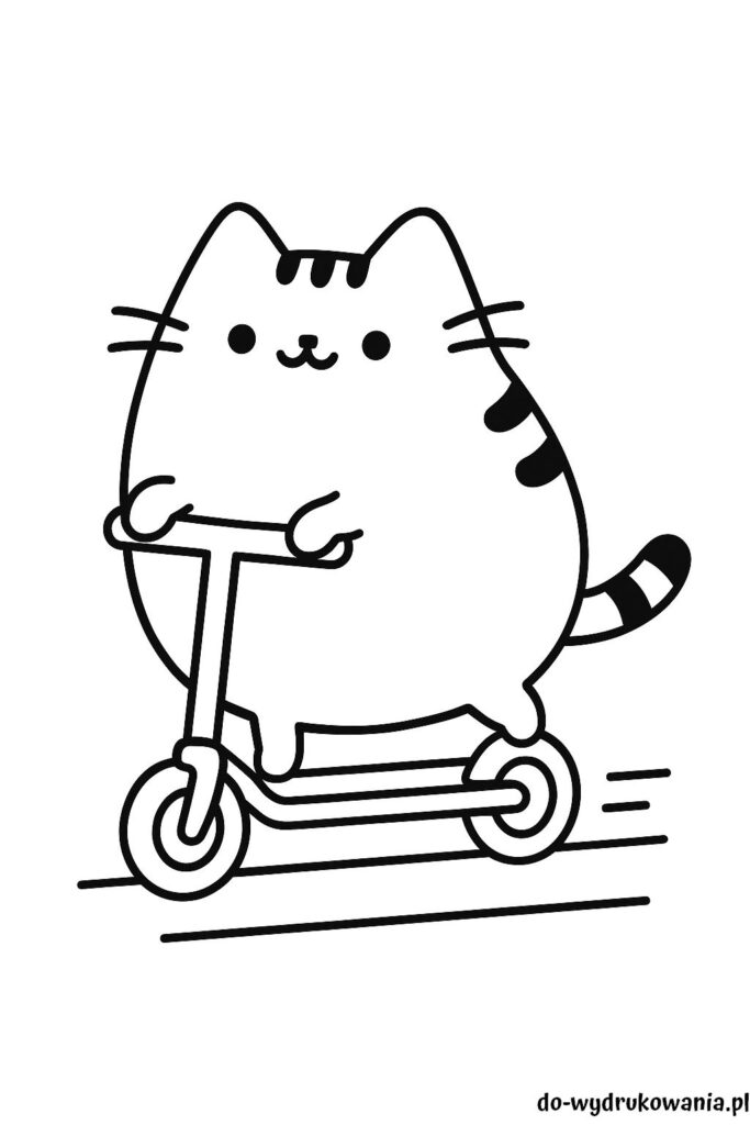 Kolorowanka pusheen na hulajnodze do wydrukowania w formacie pdf