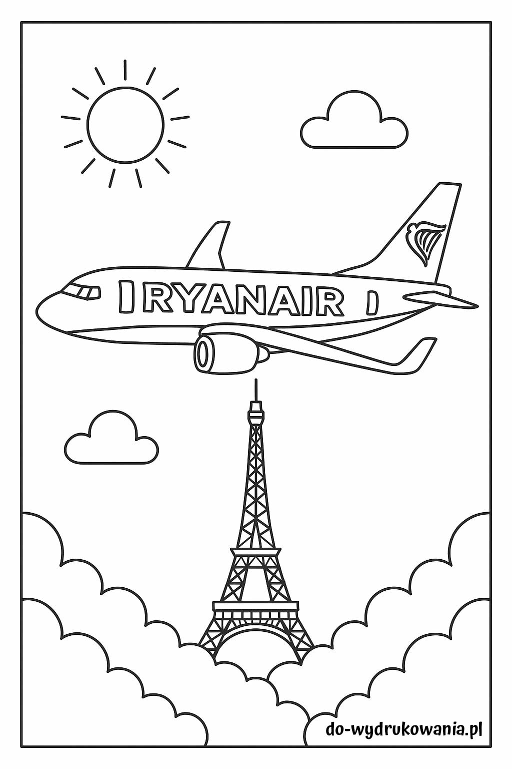 kolorowanka samolot nad paryżem do wydrukowania w formacie pdf