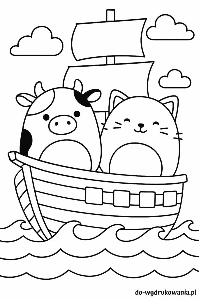 kolorowanka squishmallows na statku do wydrukowania w formacie pdf