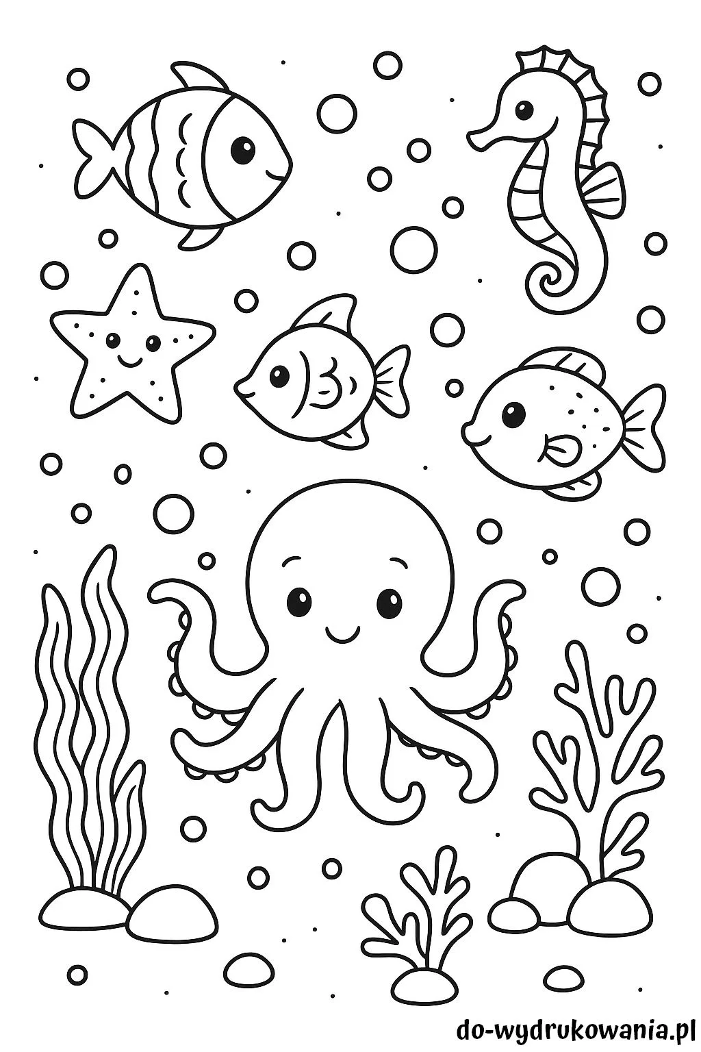 kolorowanka z ośmiornicą do wydrukowania w formacie pdf