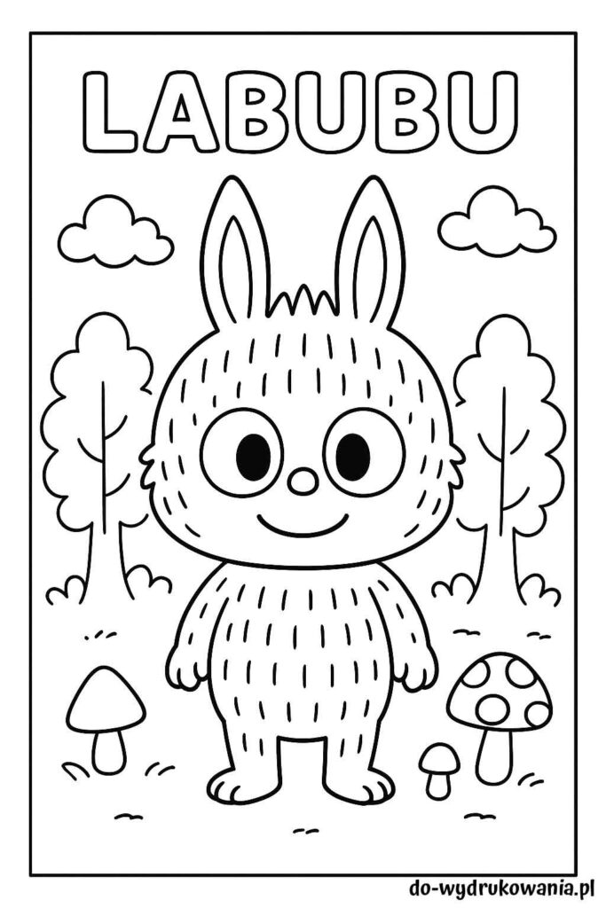 Kolorowanka labubu w lesie do wydrukowania w formacie pdf