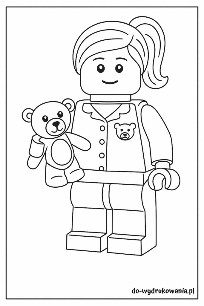 kolorowanka lego dziewczynka z misiem do wydrukowania w formacie pdf