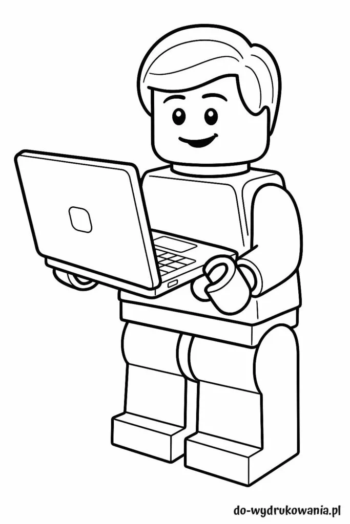 kolorowanka ludzik lego z laptopem do wydrukowania w formacie pdf