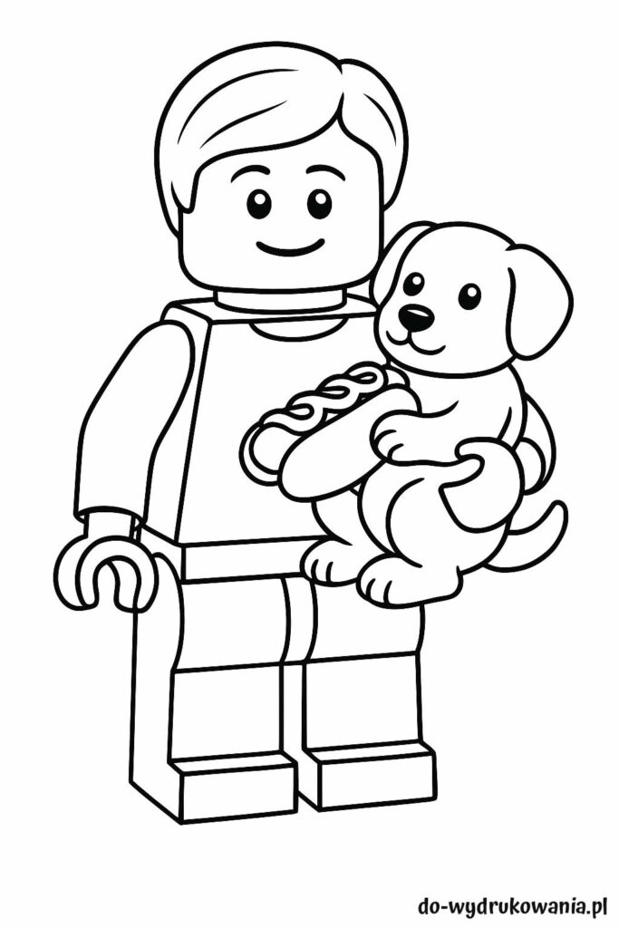 kolorowanka ludzik lego z pieskiem do wydrukowania w formacie pdf