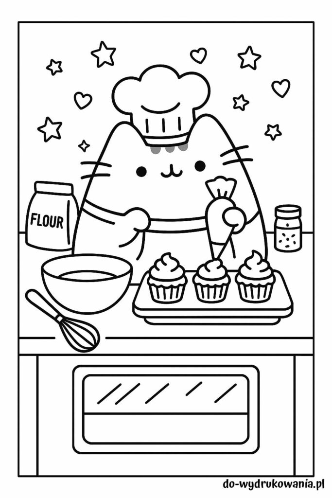 kolorowanka pusheen gotuje do wydrukowania w formacie pdf