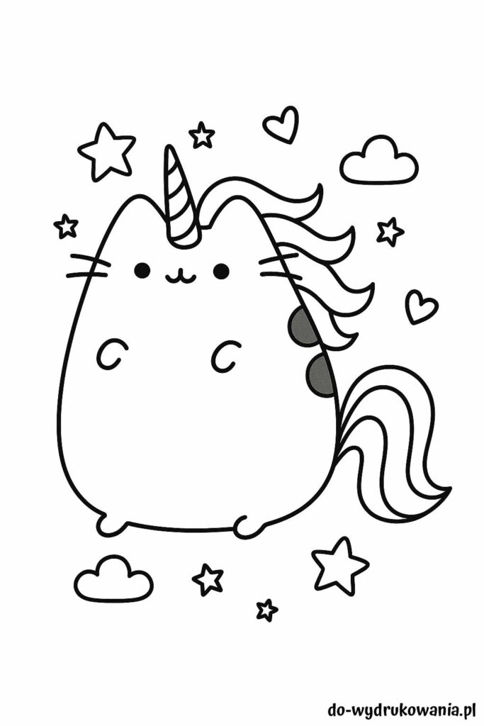 kolorowanka pusheen jednorożec do wydrukowania w formacie pdf