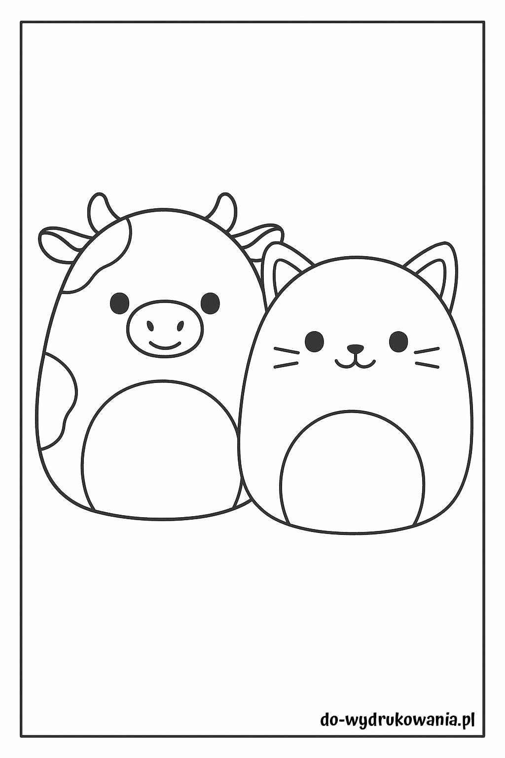 kolorowanka squishmallows krowa i kotek do wydrukowania w formacie pdf