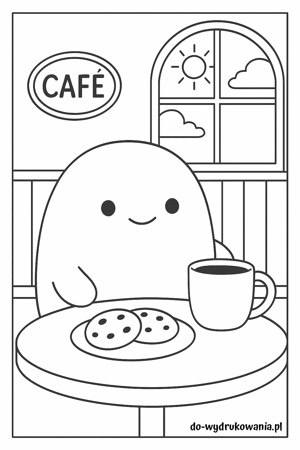 kolorowanka squishmallows w kawiarni do wydrukowania w formacie pdf