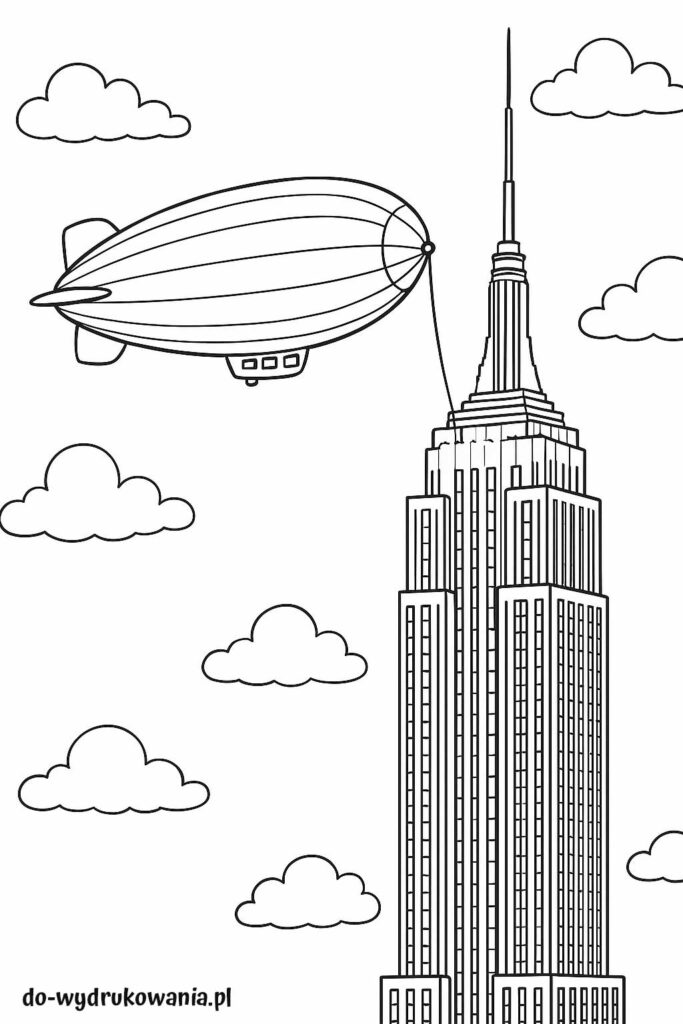 kolorowanka sterowiec i empire state building do wydrukowania w formacie pdf