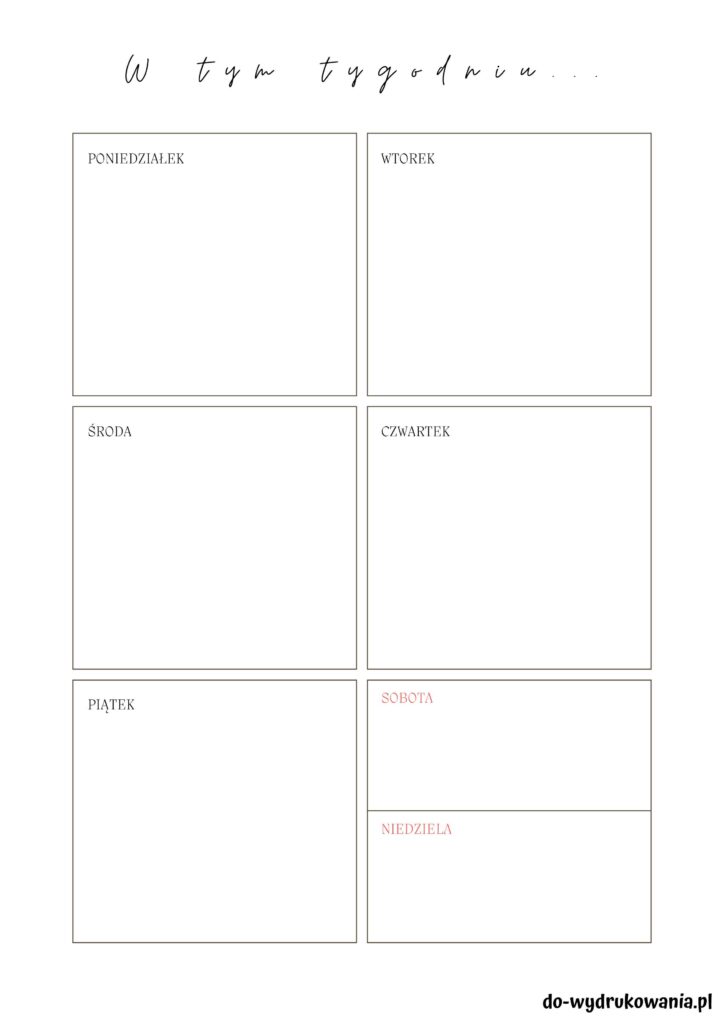 Planer tygodniowy nr 1 do wydrukowania w formacie pdf