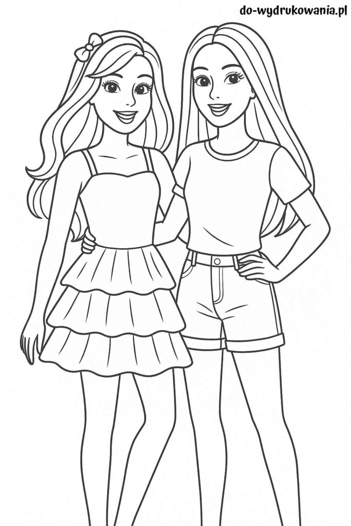 Kolorowanka Barbie z przyjaciółką do wydrukowania w formacie pdf
