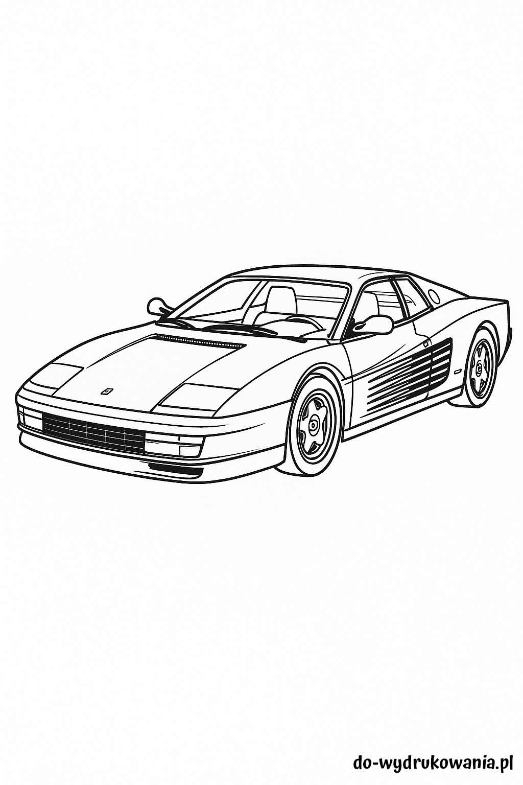 Kolorowanka Ferrari Testarossa do wydrukowania w formacie pdf