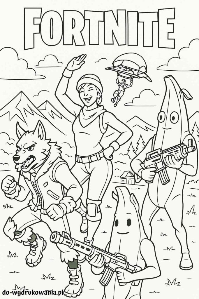 Kolorowanka Fortnite z Banankiem do wydrukowania w formacie pdf