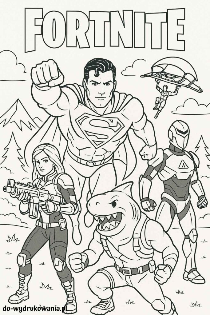 Kolorowanka Fortnite z Supermanem do wydrukowania w formacie pdf