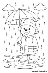 Kolorowanka Miś Paddington w deszczu do wydrukowania w formacie pdf