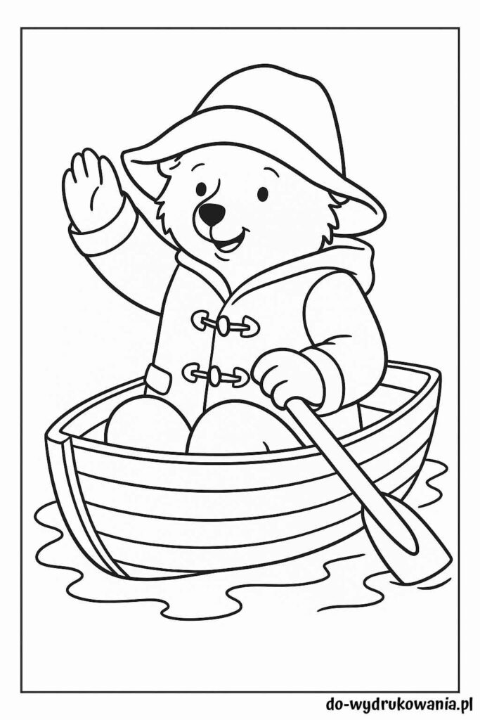 Kolorowanka Miś Paddington w łódce do wydrukowania w formacie pdf