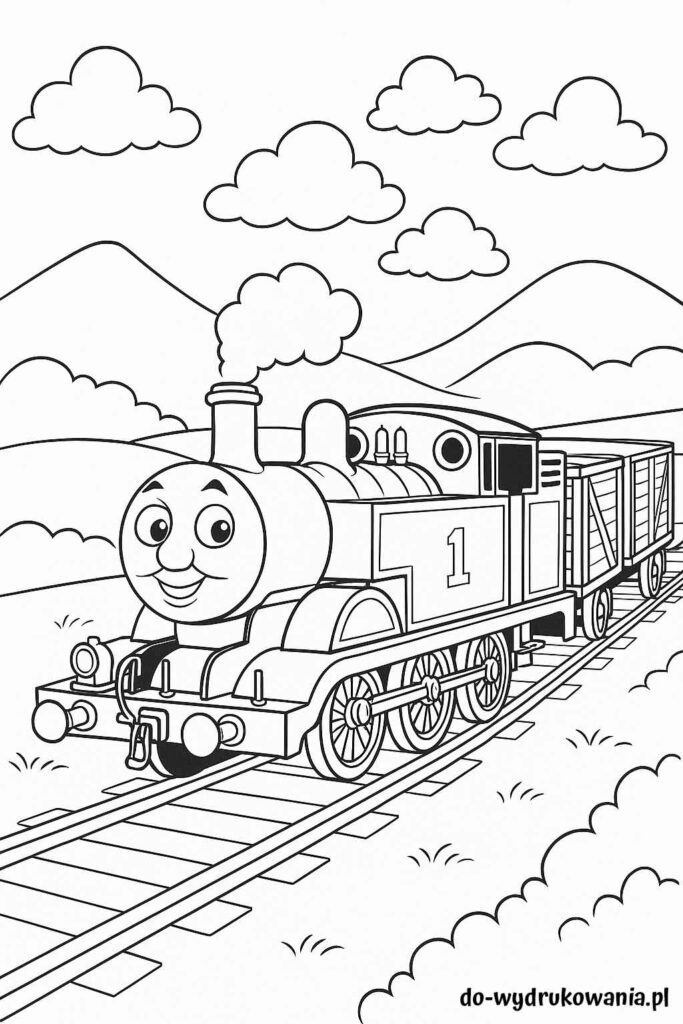 Kolorowanka Tomek ciągnie wagon do wydrukowania w formacie pdf