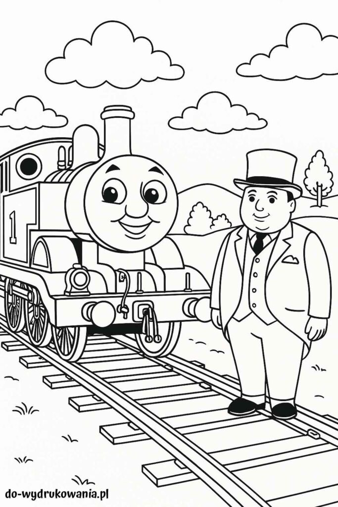 Kolorowanka Tomek i Gruby Zawiadowca do wydrukowania w formacie pdf