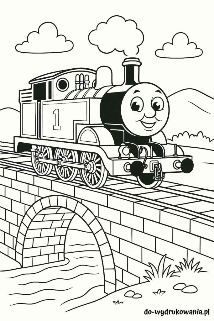 Kolorowanka Tomek przejezdża przez most do wydrukowania w formacie pdf