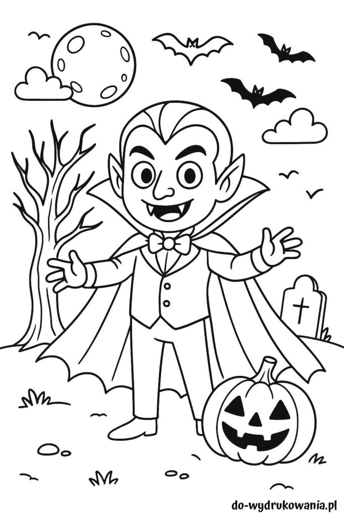 Kolorowanka dracula na cmentarzu do wydrukowania w formacie pdf