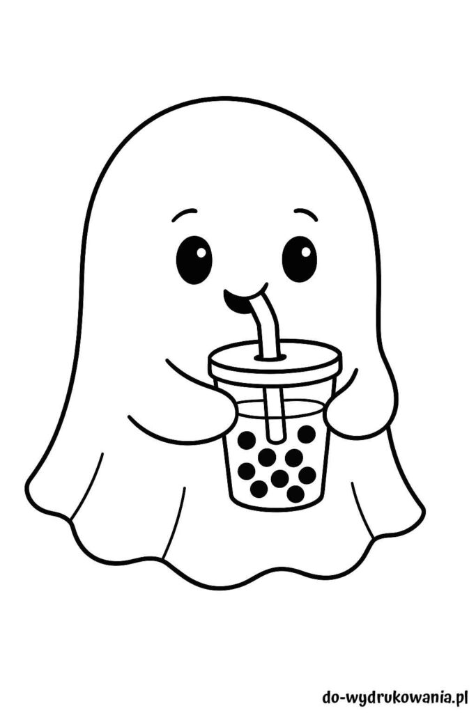 Kolorowanka duszek pije bubble tea do wydrukowania w formacie pdf