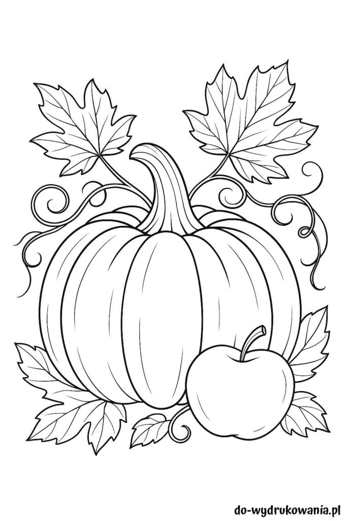 Kolorowanka dynia i jabłko do wydrukowania w formacie pdf