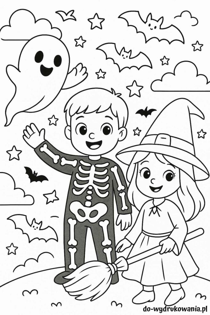 Kolorowanka dzieci na halloween do wydrukowania w formacie pdf
