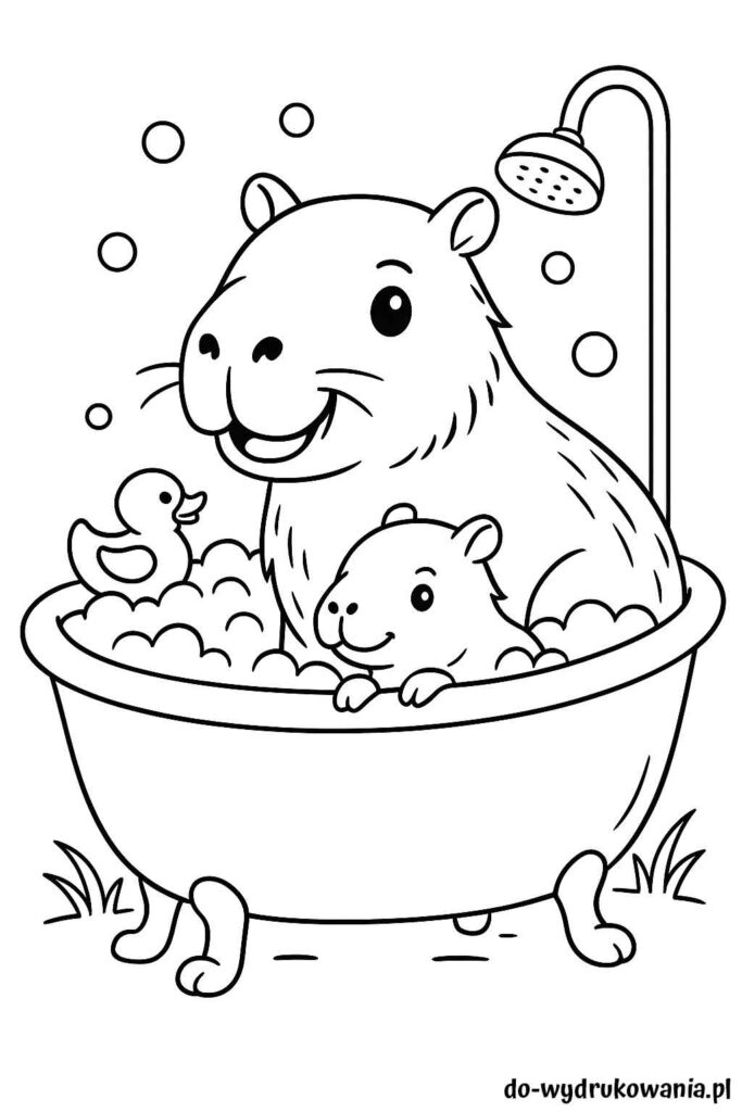 Kolorowanka kapibara w wannie do wydrukowania w formacie pdf