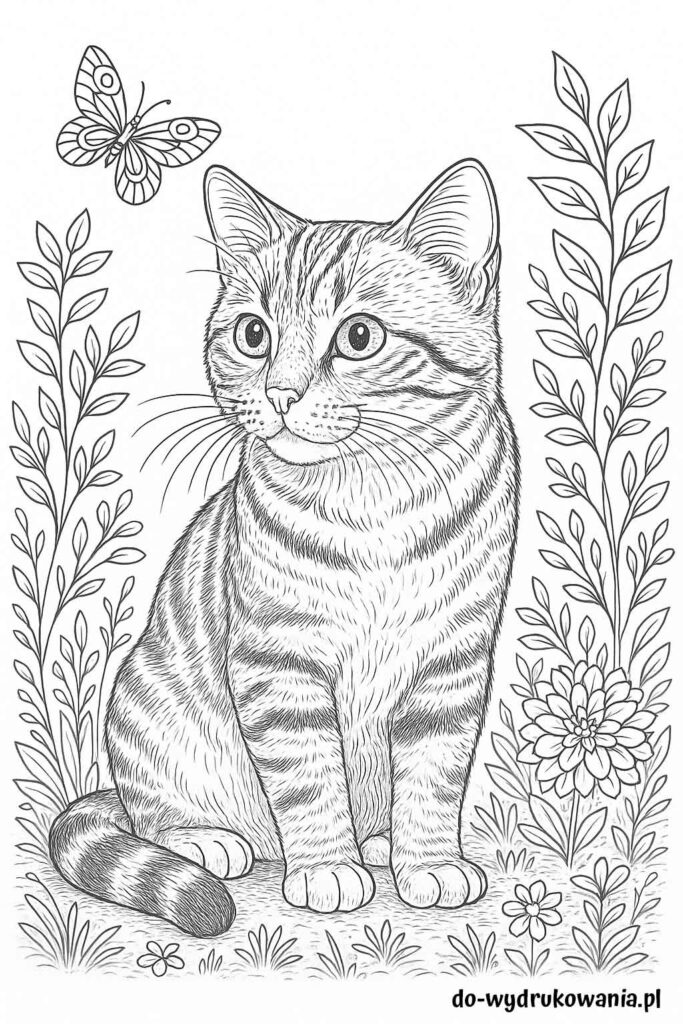 Kolorowanka kot dachowiec do wydrukowania w formacie pdf