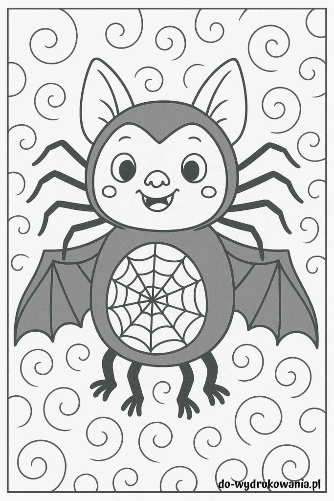 Kolorowanka nietoperz w stroju pająka do wydrukowania w formacie pdf