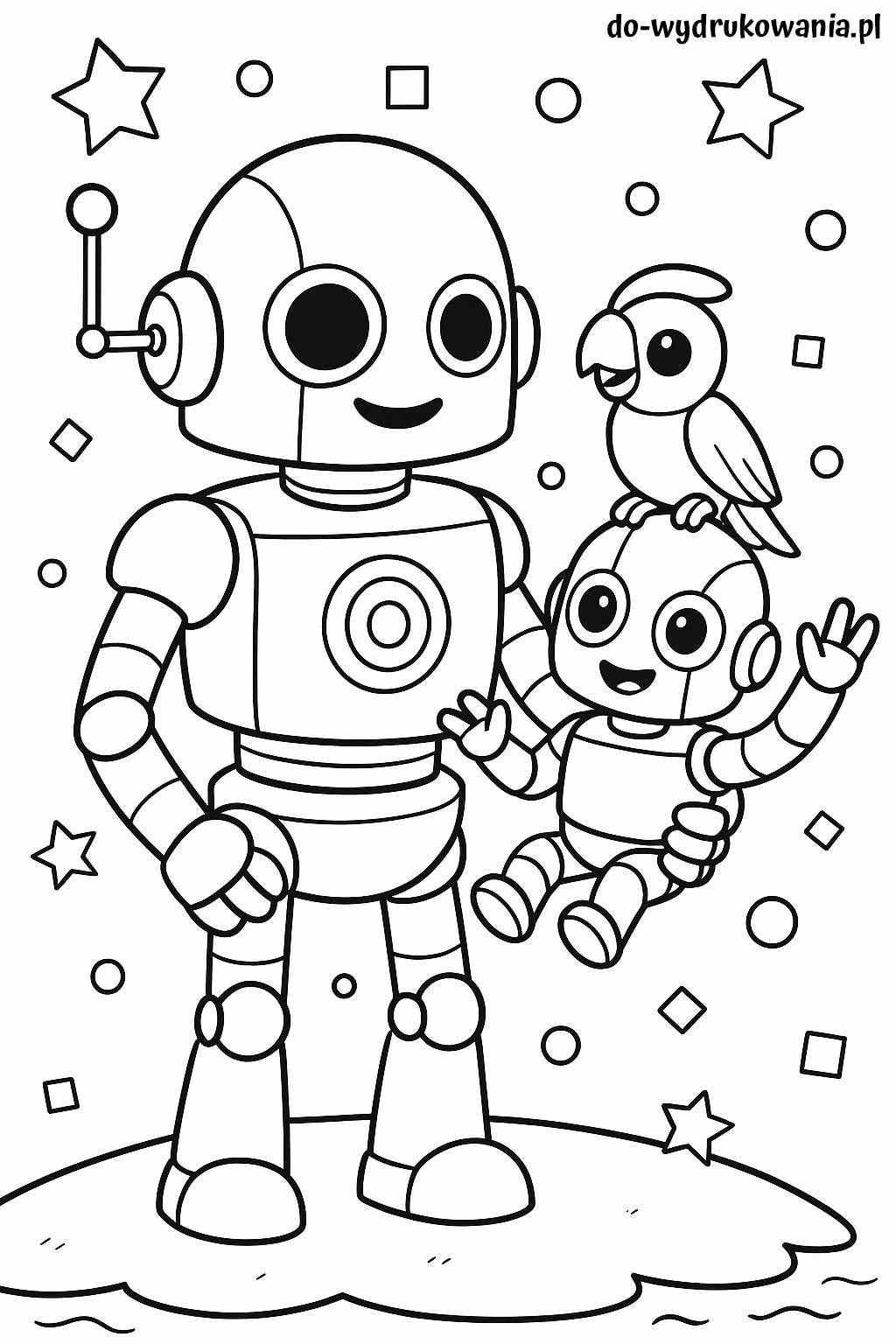 Kolorowanka robot z robocikiem do wydrukowania w formacie pdf